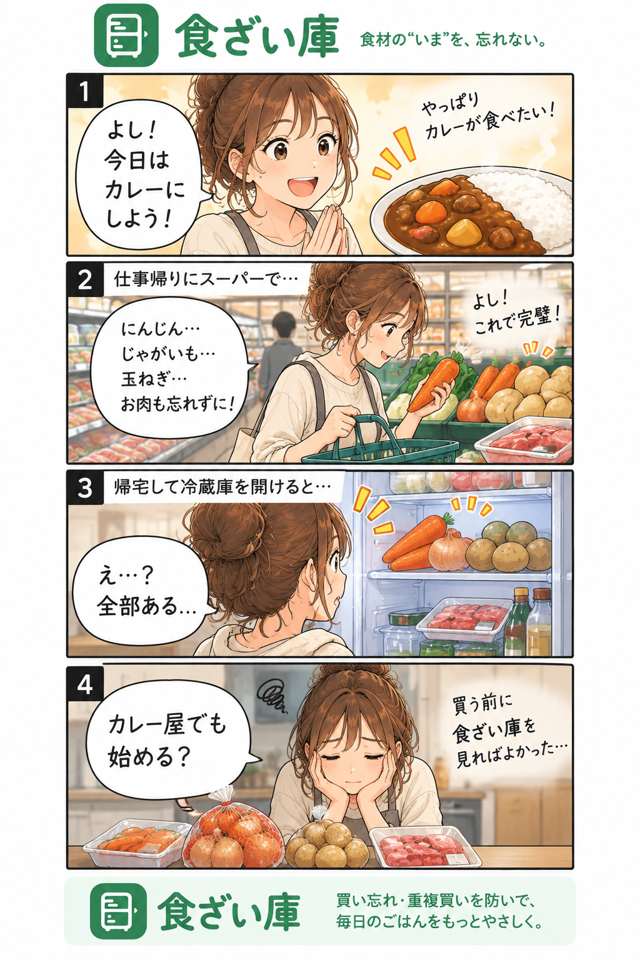 カレーの材料を買ったら冷蔵庫に全部あった食ざい庫の漫画