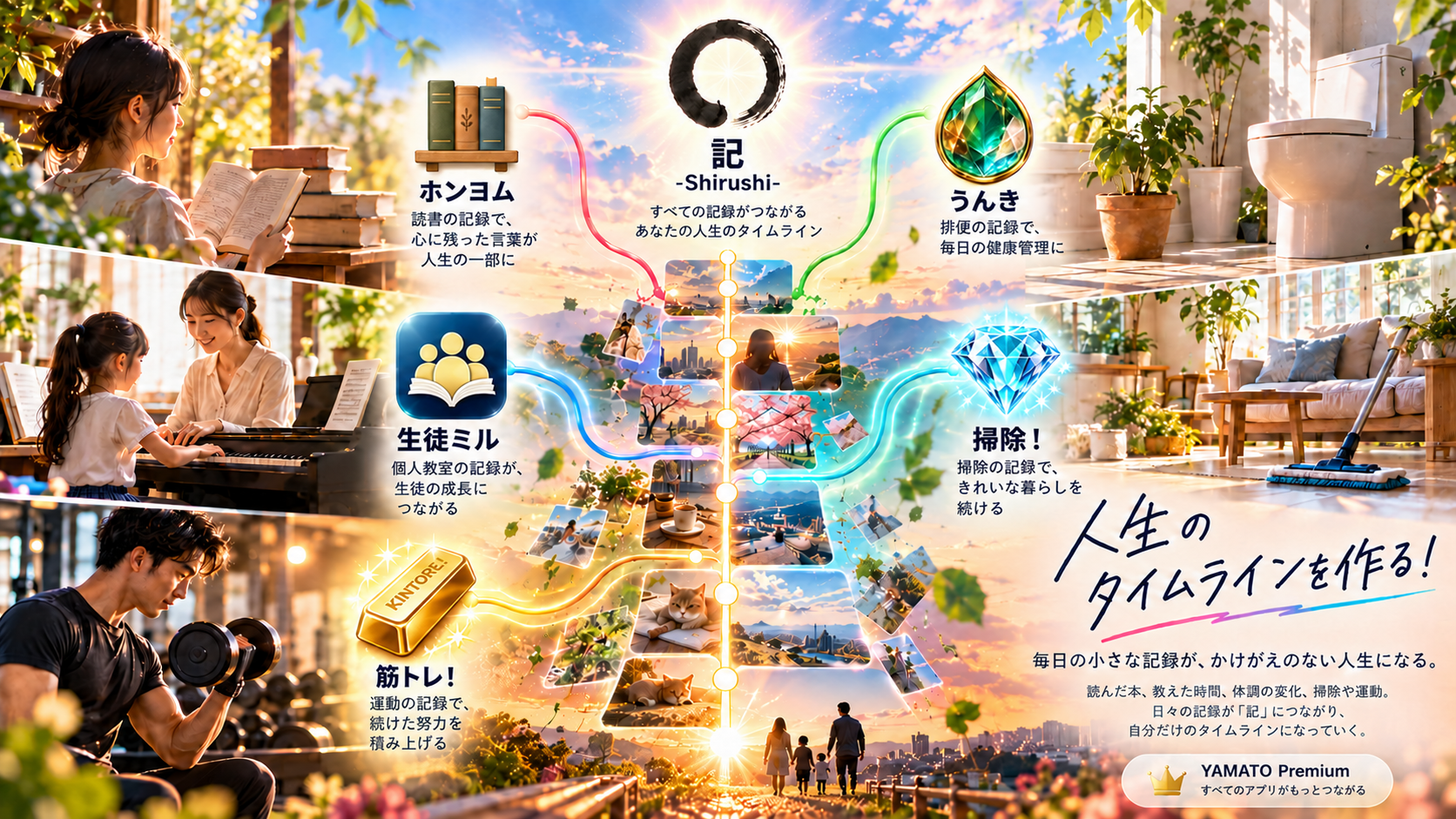 人生をつなぐ記録のタイムライン。佐久森アプリの連携を表現した完成ビジュアル